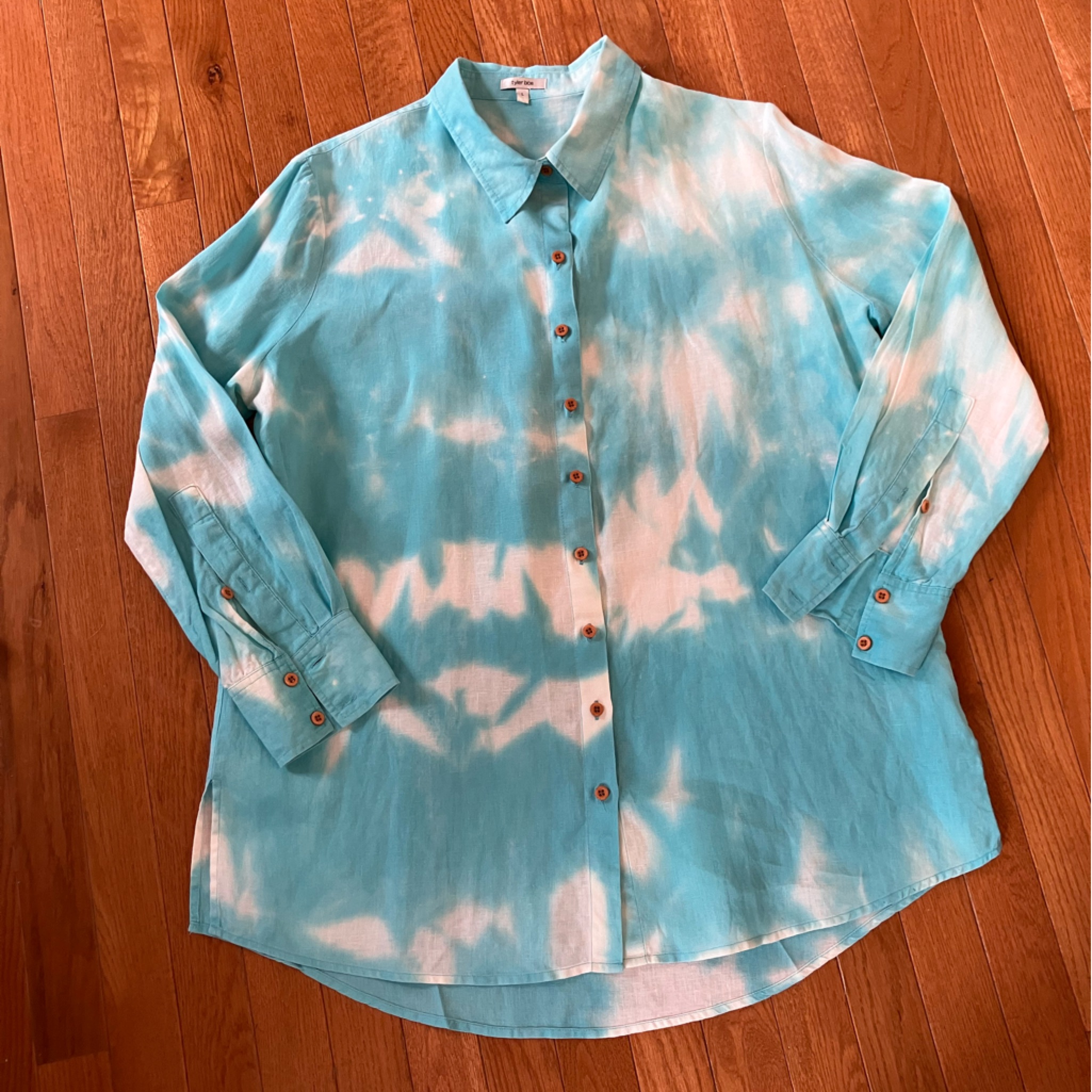 Tyler Boe Turquoise Blue Tie-Dye Button-Down Linen Shirt L